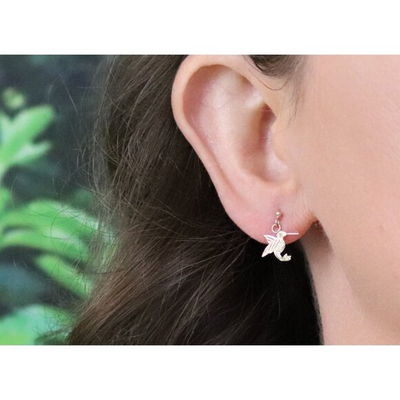 10k Yellow Gold Black Hills Gold Hummingbird Earrings Dangle Drop 1/2" x 3/8" - Picture 4 of 7